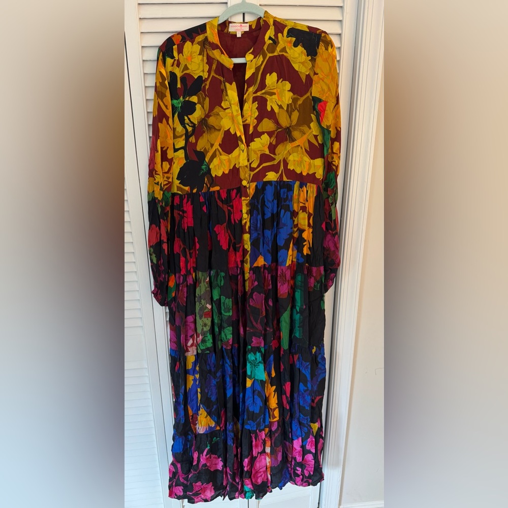 Anthropologie Colorful Floral Button-Down Maxi Dress